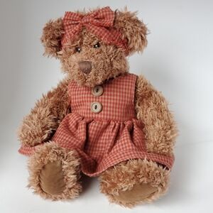 Russ Bethany Bear Stuffed Teady Bear In Checked Dress